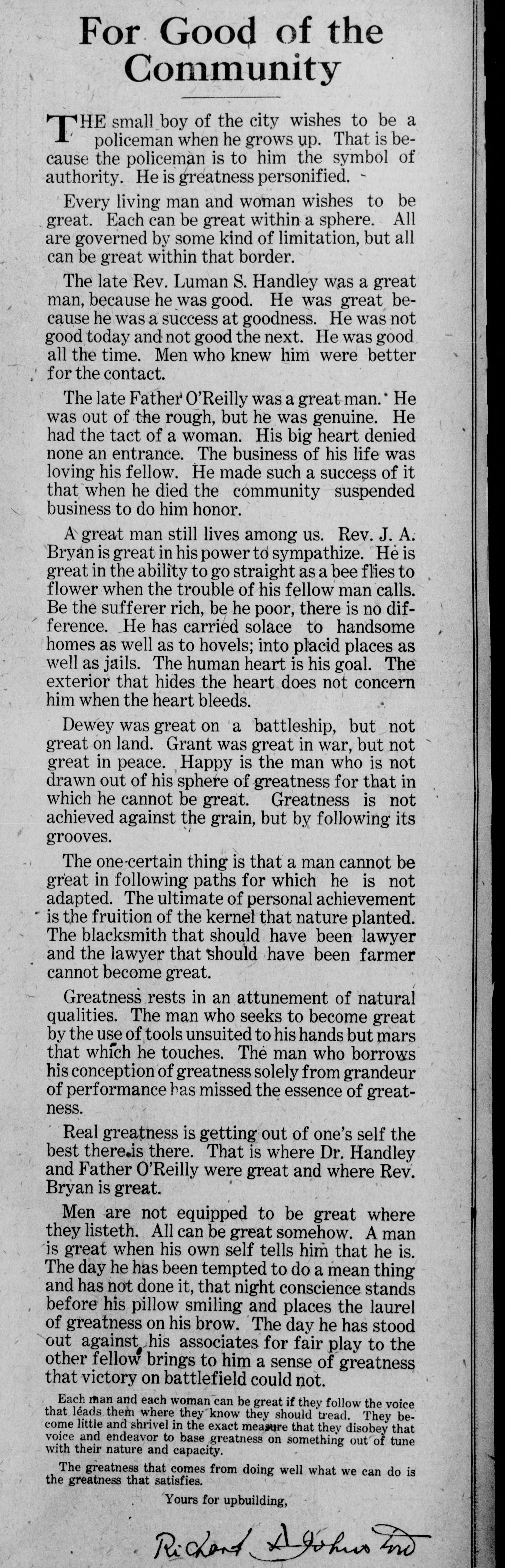 For Good of the Community